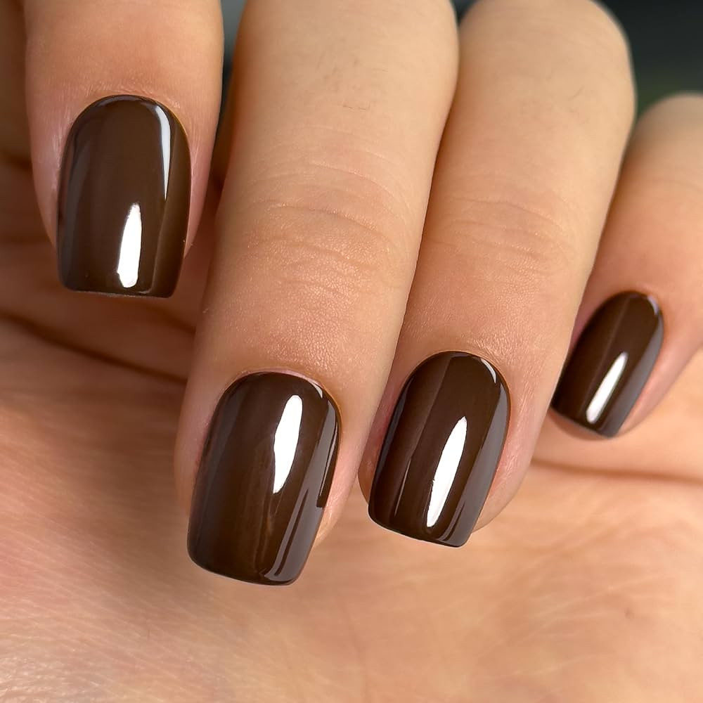 CurvLife Short Square Fall Press On Nails, Everyday Gloss Brown, Soft Gel | Amazon (US)
