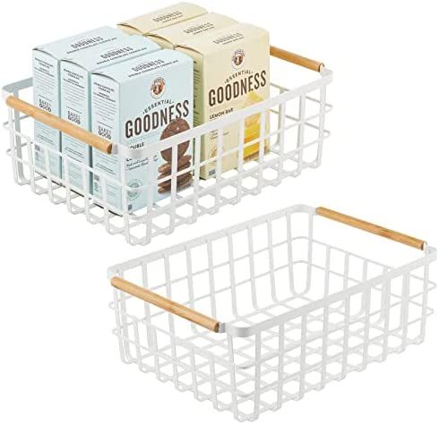 mDesign Farmhouse Metal Wire Food Organizer Storage Bin Basket, Bamboo Handles for Kitchen Cabine... | Amazon (US)