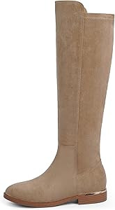 Modatope Knee High Boots Women Flat Rounded Toe Stretchy Boots Side Zipper Dress Tall Boot | Amazon (US)