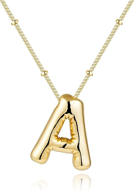 Inerney Easter Gifts Gold Bubble Letter Necklace Initial Necklaces for Women, Chunky 14K Plated B... | Amazon (US)