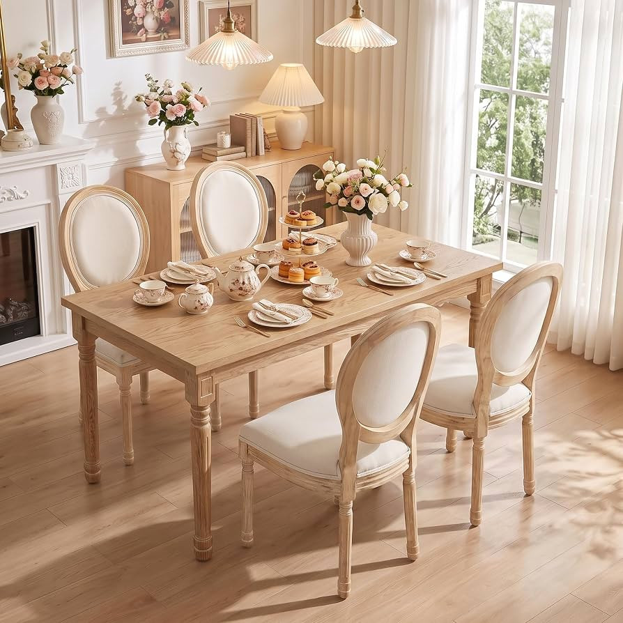 French Country Dining Chairs, Beige Linen, Set of 4 | Amazon (US)