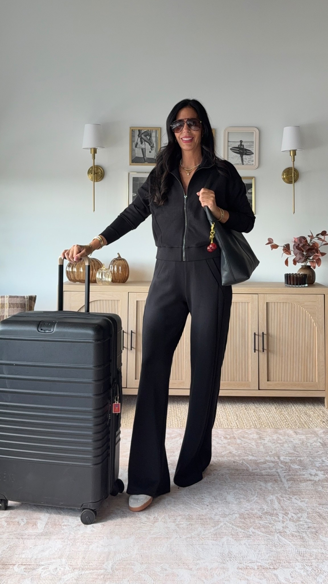 Forever my travel look 
Spanx air essentials pants now have pockets and their zip up is the perfect length.  LTKCon travel in comfort and style 
Pants - small tall (run long) 
Zip up- small 
Beis luggage has been a staple for me for years now! 
Code: MyBalancedstylexspanx 

#LTKU #LTKCon #LTKNYFW