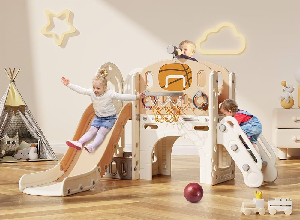 BIERUM 9 in 1 Toddler Slide, Kid Slide for Toddlers Age 1-3 with Ring Toss, Basketball Hoop and T... | Amazon (US)