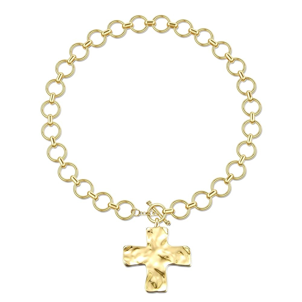 TEN MIRO 18k Chunky Gold Necklace for Women Sweatproof, Non Tarnish Chunky Cross Necklaces Thick ... | Amazon (US)