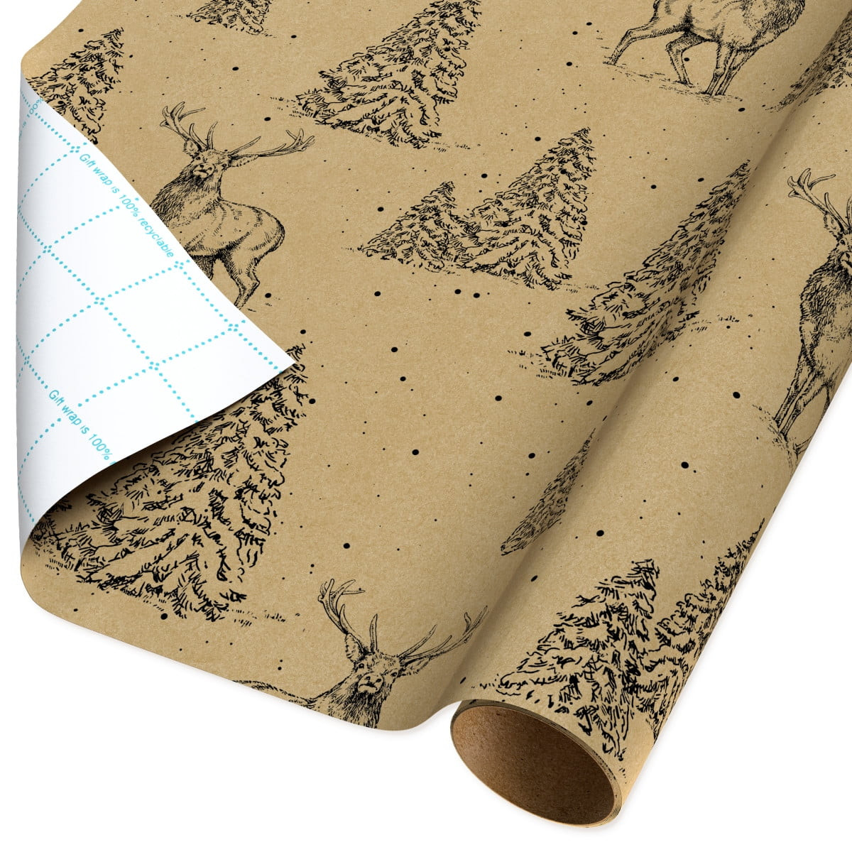 Brown and Black Stag Reindeer Kraft Christmas Wrapping Paper, 160 sq ft, by Holiday Time | Walmart (US)