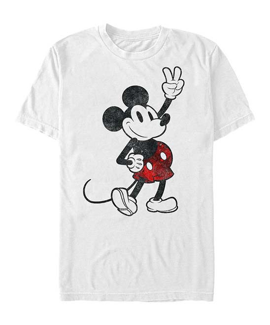 Mickey Mouse Men's Tee Shirts WHITE - Mickey Mouse White & Red Camp Tee - Men | Zulily
