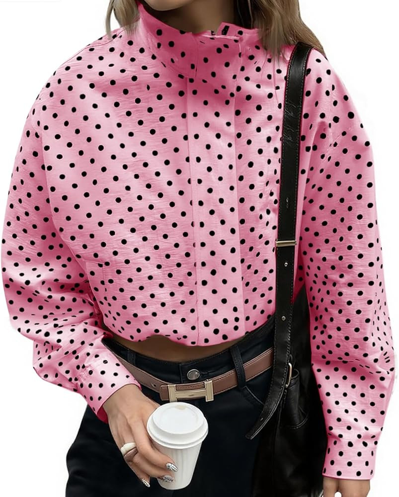 Tankaneo Womens Zip Up Cropped Jackets Polka Dot Oversized Jackets Spring Lightweight Trendy Casu... | Amazon (US)