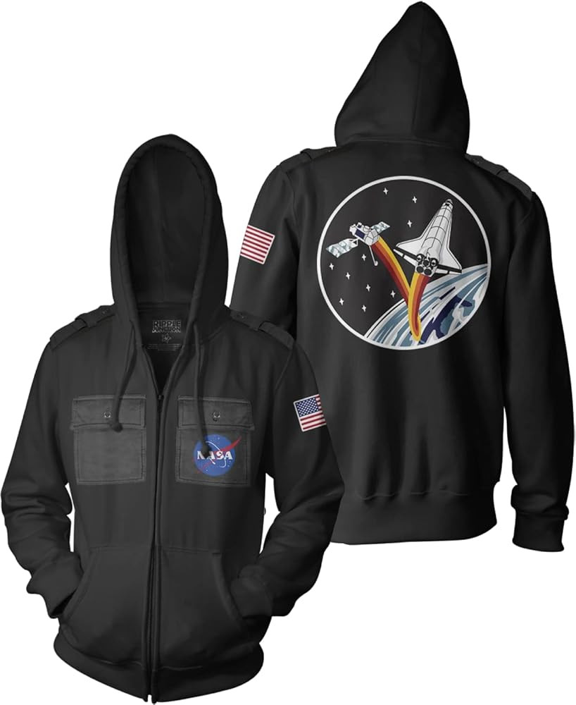 Ripple Junction NASA Men's Authentic Full Zip Hooded Sweatshirt w/Chest Pockets Shoulder Epaulett... | Amazon (US)