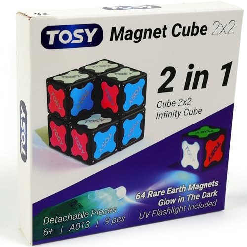 TOSY Magnet Cube 2x2 - 8 Blocks, 2 in 1 Toy: 2x2x2 Puzzle Cube and Customizable Infinity Cube, Glowing, UV Flashlight, Fidget/Sensory/STEM/STEAM Magnet Tiles Birthday Gift for Kids/Teens/Adults | Amazon (US)