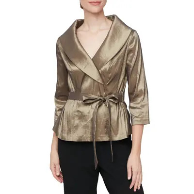 Alex Evenings Tie Waist Brushed Satin Top in Royal at Nordstrom, Size Small | Nordstrom