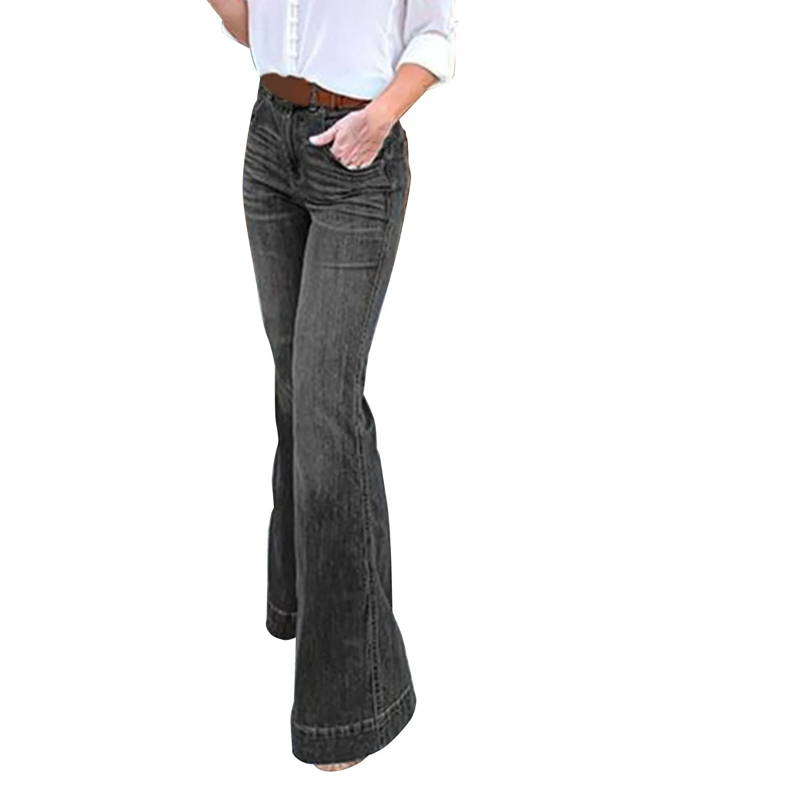 Pxiakgy Women's Fringe Washed Bootleg Jeans Ripped Flare Low Rise Fitted Denim Pants Classic Stre... | Walmart (US)