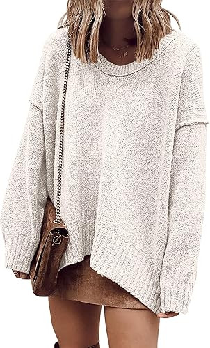ANRABESS Women's Oversized Casual Loose Slouchy Scoop V Neck Batwing Long Sleeve Knit 2025 Fall P... | Amazon (US)