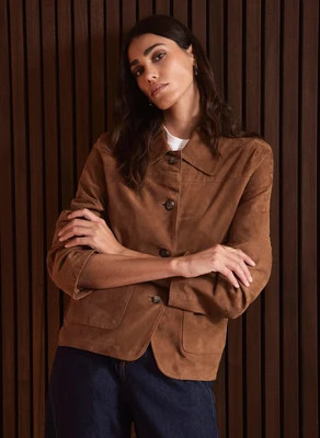 Tan Suede Pocket Detail Jacket | Mint Velvet