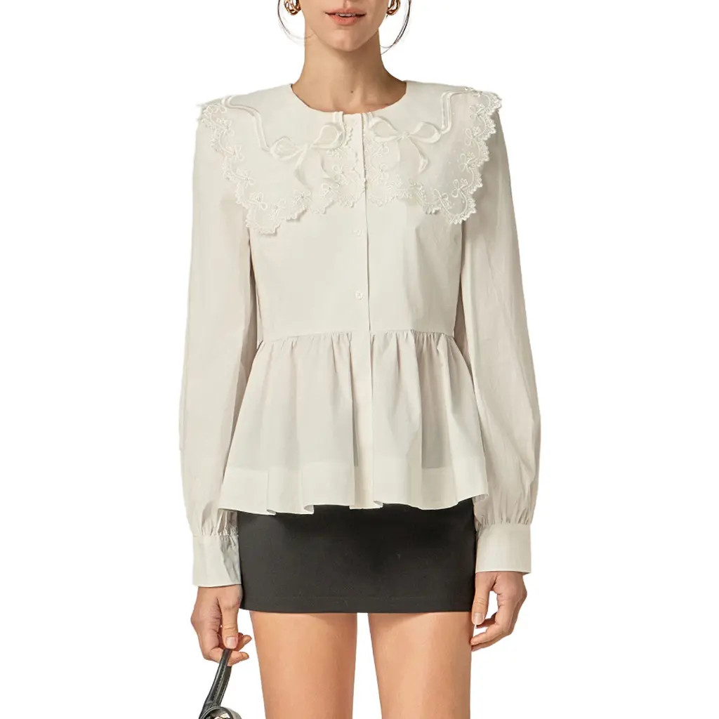 English Factory Collar Poplin Top in White at Nordstrom, Size Large | Nordstrom