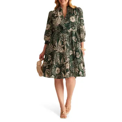Estelle Sea Lily Tiered Cotton Dress in Black Print at Nordstrom, Size 16W | Nordstrom