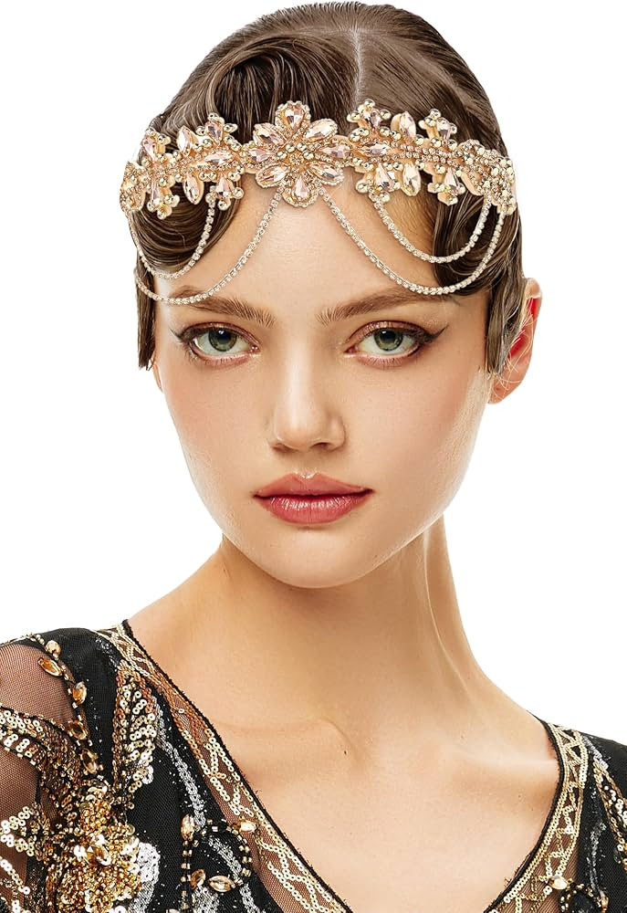 BABEYOND 1920s Flapper Headpiece Roaring 20s Headband Great Gatsby Headband Chain for Women Vinta... | Amazon (US)
