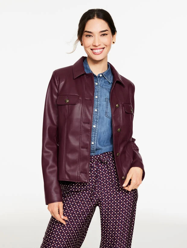 Faux Leather Collared Jacket | Talbots