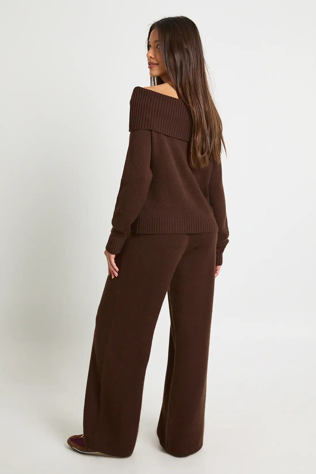 Chunky Knitted Bardot Jumper and Straight Leg Trouser Co-Ord | Boohoo.com (UK & IE)