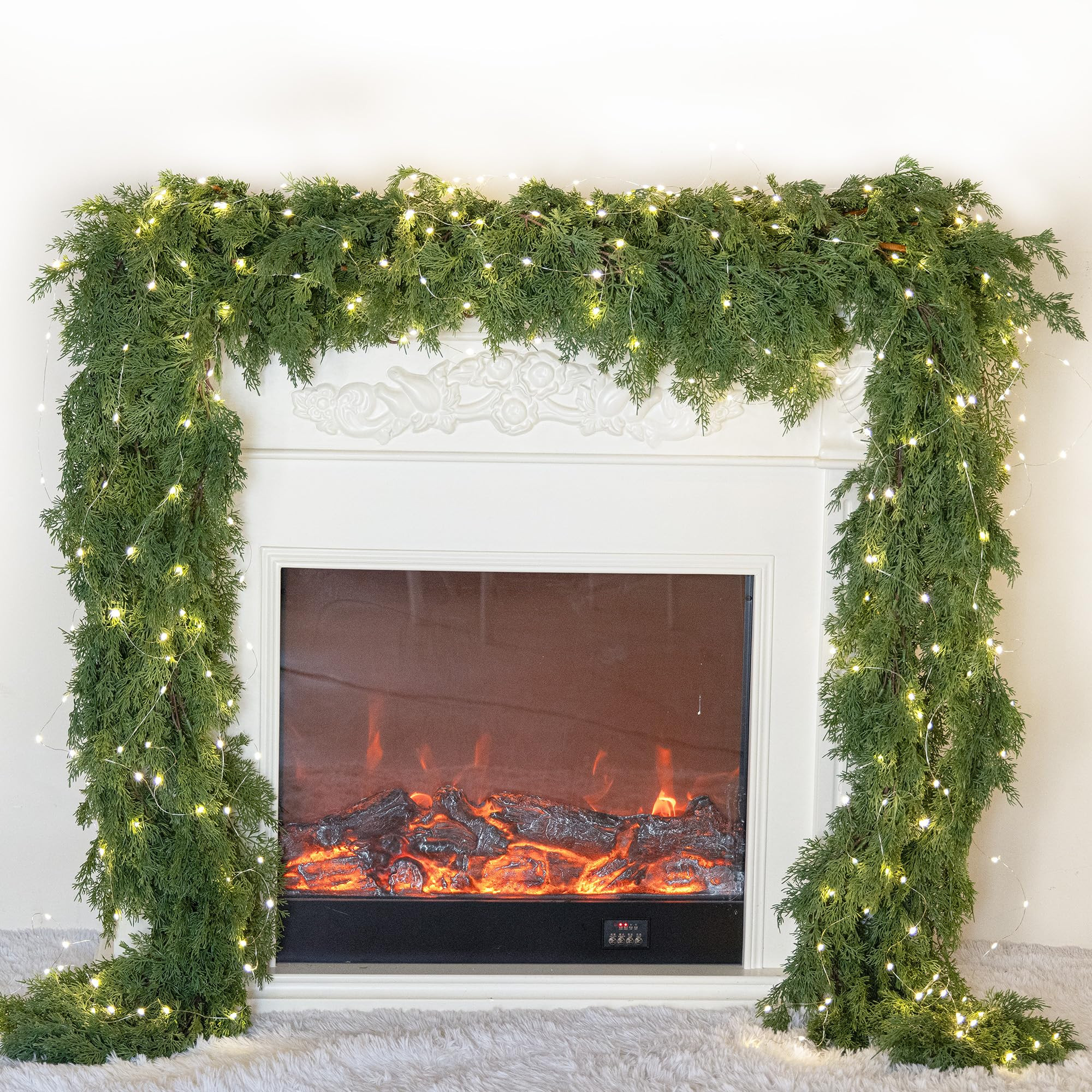 6FT Christmas Garland PARTY JOY Cedar Garland with 9.8FT LED String Lights, Greenery Plant for Ch... | Amazon (US)