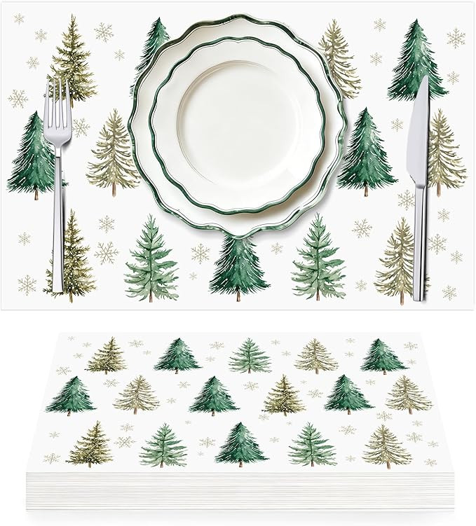 50 Pack Christmas Paper Placemats Disposable Xmas Trees Snowflake Paper Place Mats 11 x 17 Inch T... | Amazon (US)