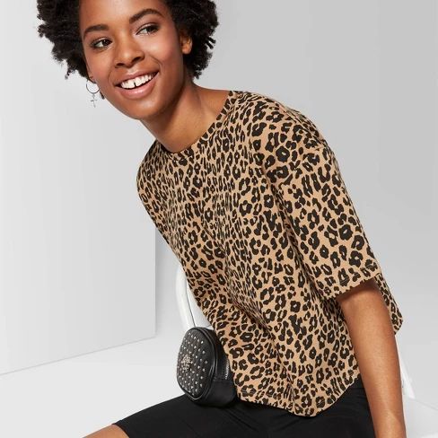 Women's Leopard Print Short Sleeve Oversized Crewneck Boxy T-Shirt - Wild Fable™ Brown | Target