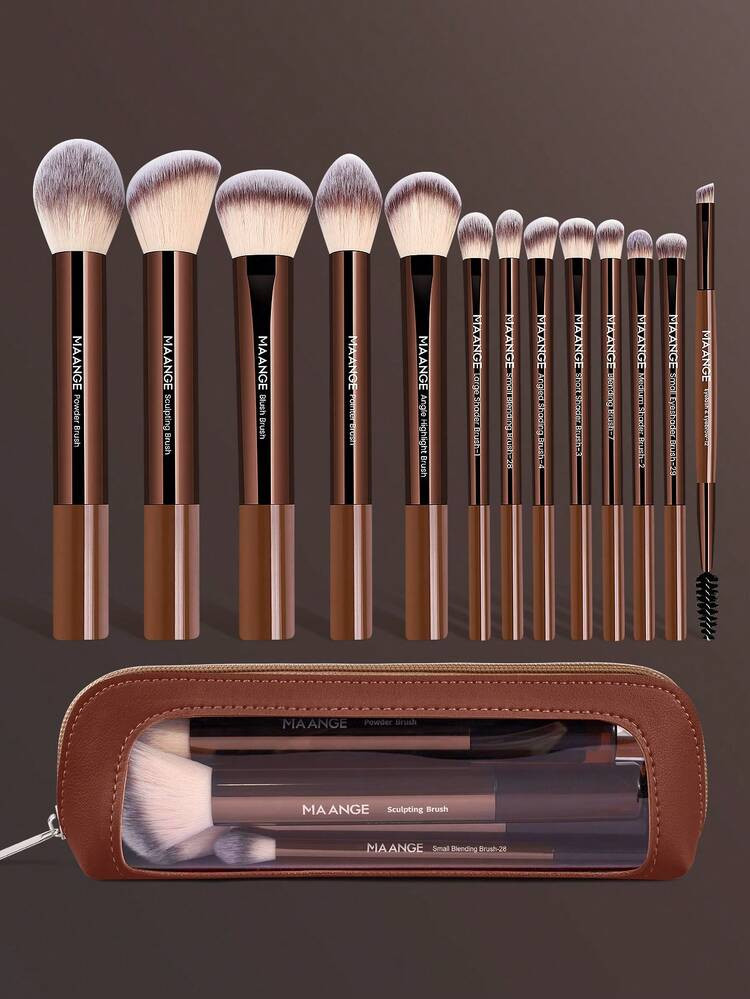 MAANGE 13/14/16/17/22pcs Professional Soft Hair Long Aluminum Tube Makeup Brush Set, Including Foundation Brush, Eye Shadow Brush, Eyebrow Brush, Blending Brush, Highlighter Brush, Concealer Brush, Suitable For Powder, Liquid, Cream Cosmetics, Great For Daily Use And Travel, Ideal Makeup Accessory Gift Set | SHEIN