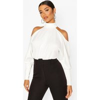 boohoo Women's Crepe Cold Shoulder Top in Ivory | Size: 8 | Faux Leather | boohoo (US & Canada)