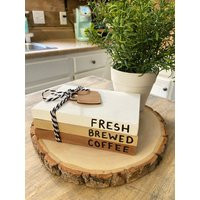 Coffee Book Stack | Mini Wood Books Tiered Tray Decor Bar Faux | Etsy (US)