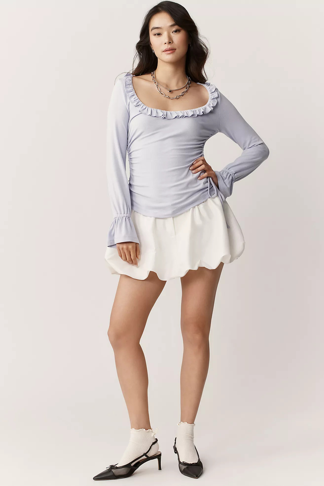 Maeve Long-Sleeve Scoop-Neck Ruched Top | Anthropologie (US)
