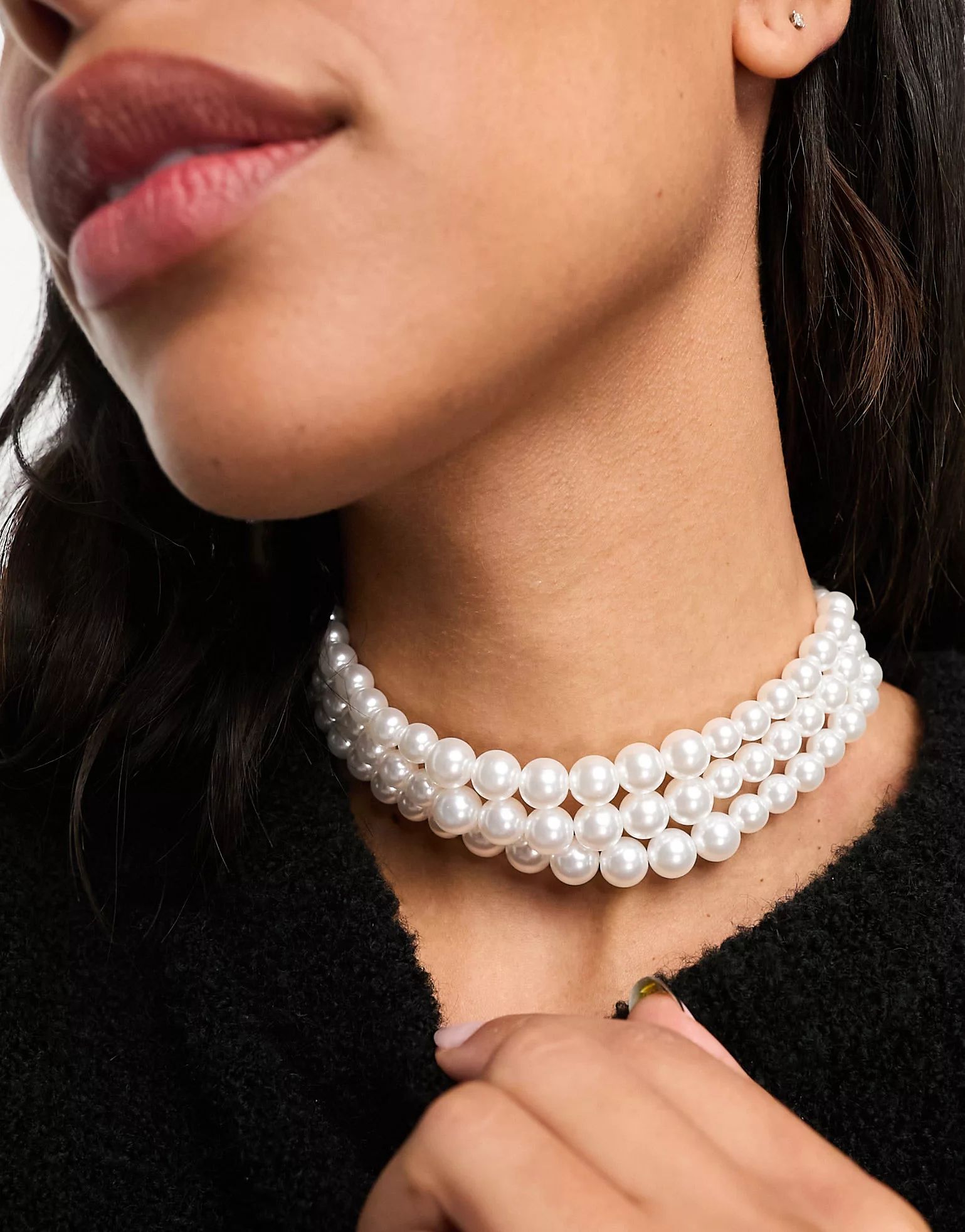 ASOS DESIGN choker necklace with triple row faux pearl design | ASOS (Global)