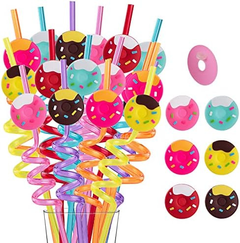 Reusable Donut Straws for Kids Birthday Party Supplies-Plastic drinking straws for Party Favors Birt | Amazon (US)