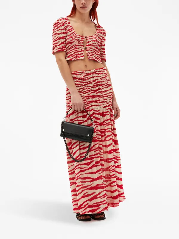 GANNI Crinkled zebra-print Maxi Skirt - Farfetch | Farfetch Global