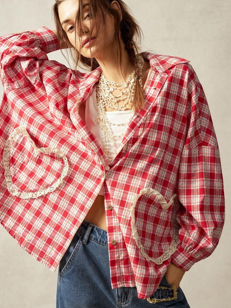 Bohemela Casual Woven Plaid Collared Loose Half Sleeve Shirt For Women | SHEIN