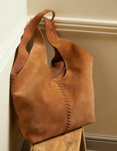 Suede Stitch Detail Hobo Bag - Tan | Boden UK | Boden (UK & IE)
