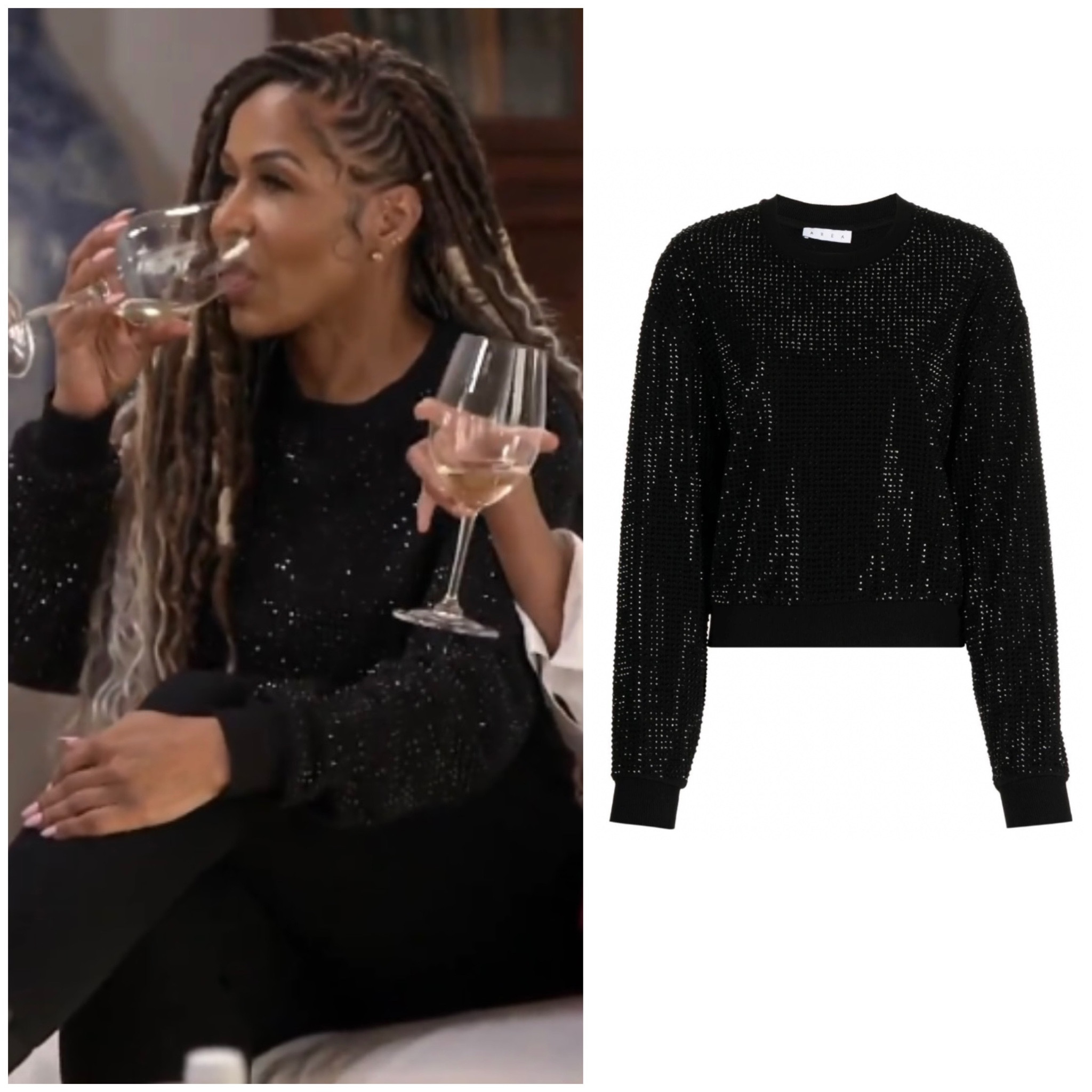 Sheree Whitfield’s Black Crystal Embellished Sweatshirt