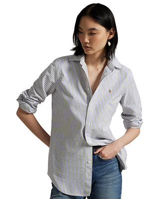 Women's Stretch Slim Fit Striped Oxford Shirt | Macy's