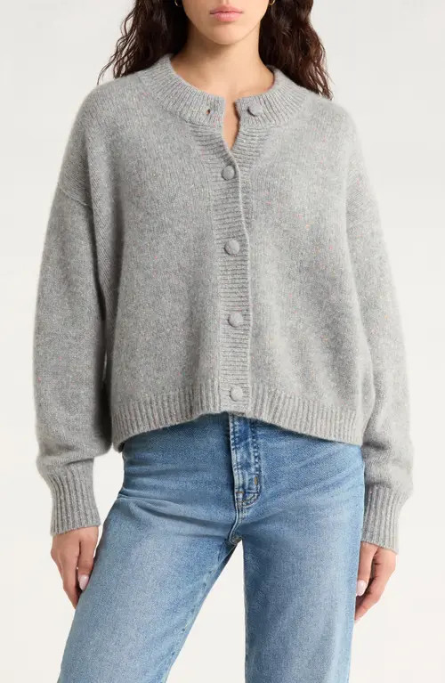 FRAME The Flecked Cashmere Cardigan in Silver at Nordstrom, Size Large | Nordstrom