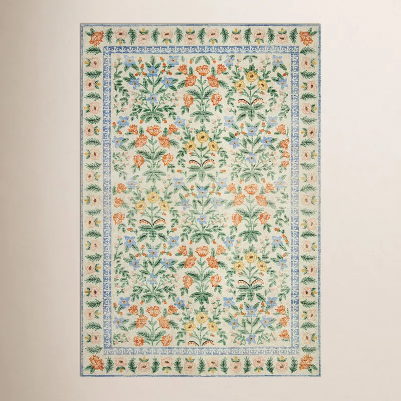 Rifle Paper Co. x Loloi Eden Mughal Garden Cream Rug feat CloudPile | Wayfair North America