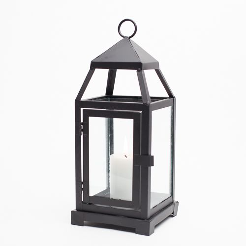 Richland Black Contemporary Metal Lantern with Clear Glasses - Small | Walmart (US)