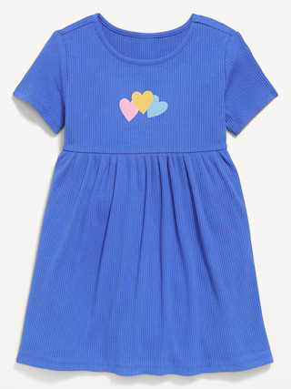 Short-Sleeve Ribbed Graphic Dress for Toddler Girls | Old Navy (US)