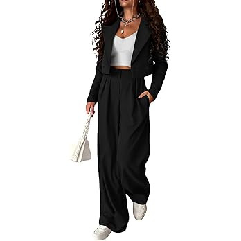 KIRUNDO Women Suits 2 Piece Set Business Casual Dressy Oversized Blazer Jacket and Wide Leg Dress... | Amazon (US)