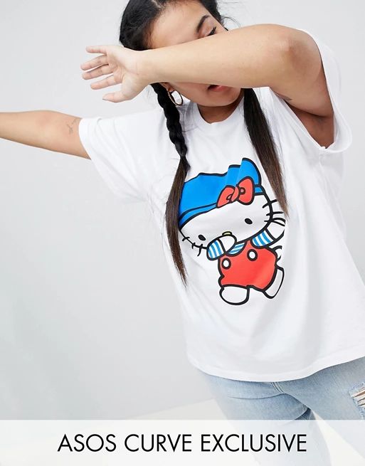 Hello Kitty x ASOS CURVE Oversized T-Shirt With Dabbing Print | ASOS US