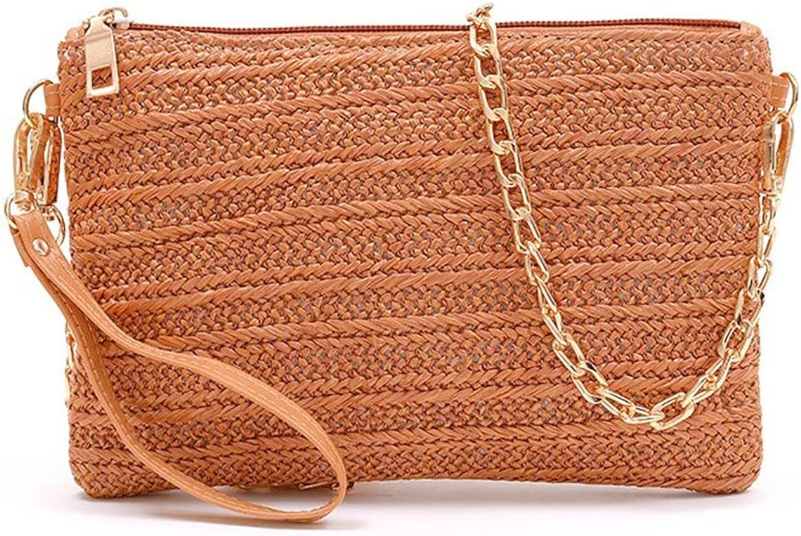 Womens Straw Handbag Clutch Bag Bohemian Summer Beach Straw Purse Zipper Wristlet Wallets for Women | Amazon (US)