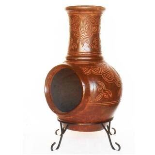 37 in. Clay KD Chiminea with Iron Stand (Scroll)-KD - SCROLL - The Home Depot | The Home Depot