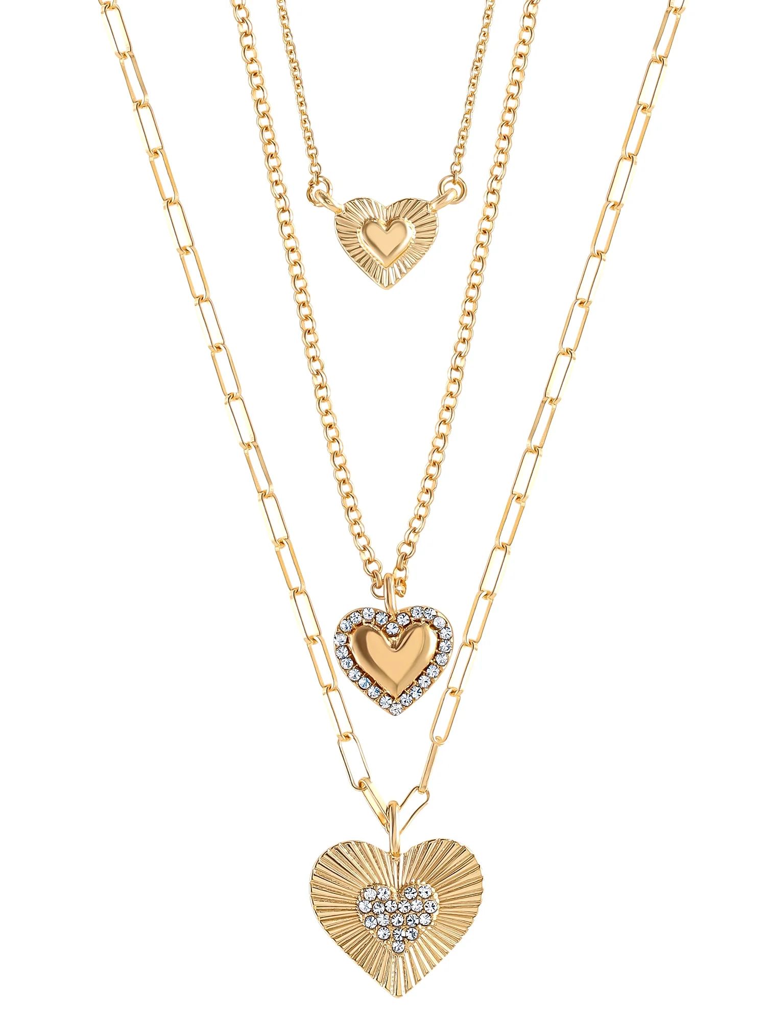 Jessica Simpson Fashion Gold Metal Layer Heart Necklace | Walmart (US)
