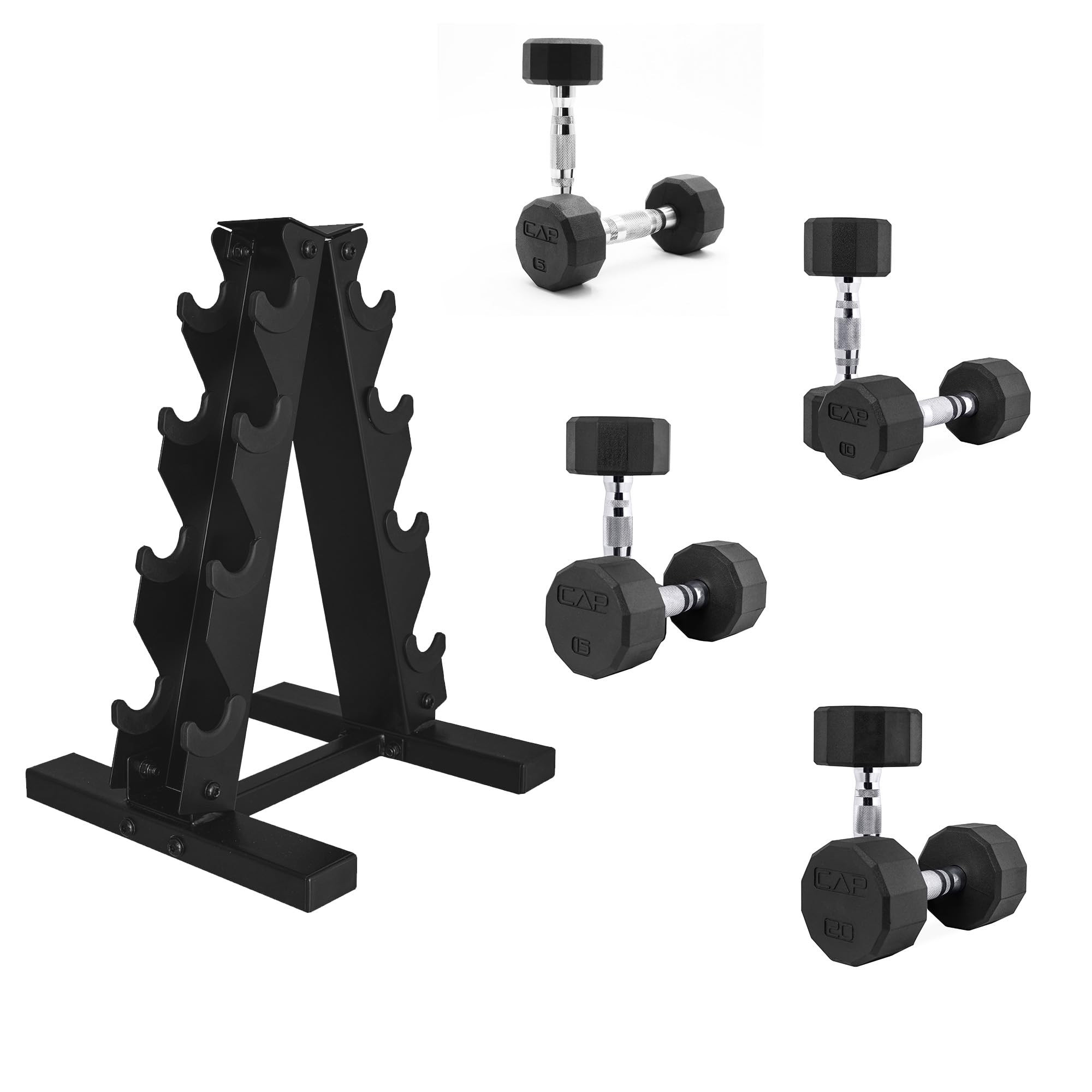 CAP Barbell Rubber Coated Dumbbell Weight Set with Vertical Rack | 100 lb, 150 lb, and 210 lb Opt... | Amazon (US)