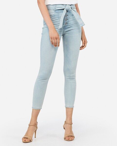 high waisted light wash cropped denim perfect jean leggings | Express