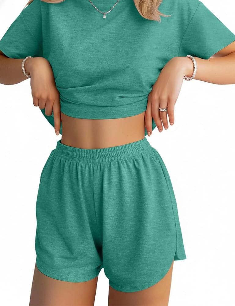 JUSTFASHIONNOW Womens Pajama Sets Shorts Striped Print Two Piece Lounge Sets Crew Neck Sleepwear ... | Amazon (US)