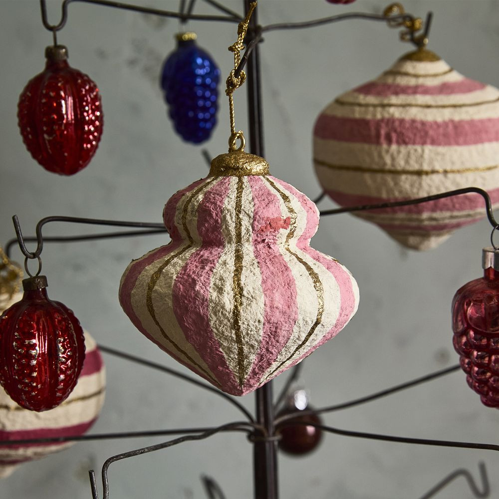 Cotton Mache Stripe Ornaments | GreenRow