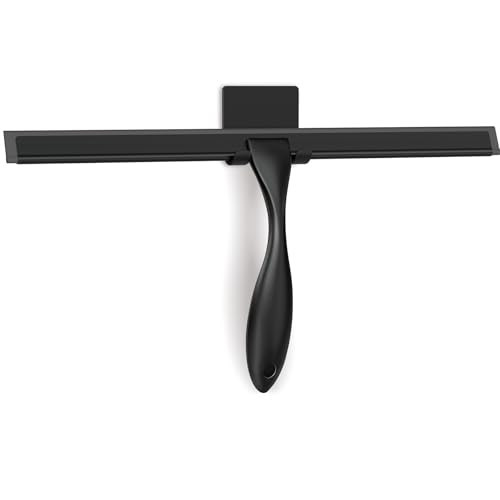 Zeerun All-Purpose Stainless Steel Shower Squeegee for Glass Doors with Adhesive Hooks, Squeegee for Shower Glass, Bathroom Household Cleaner Tool for Window Mirror Tile Wall Car, 14 inch, Black | Amazon (US)